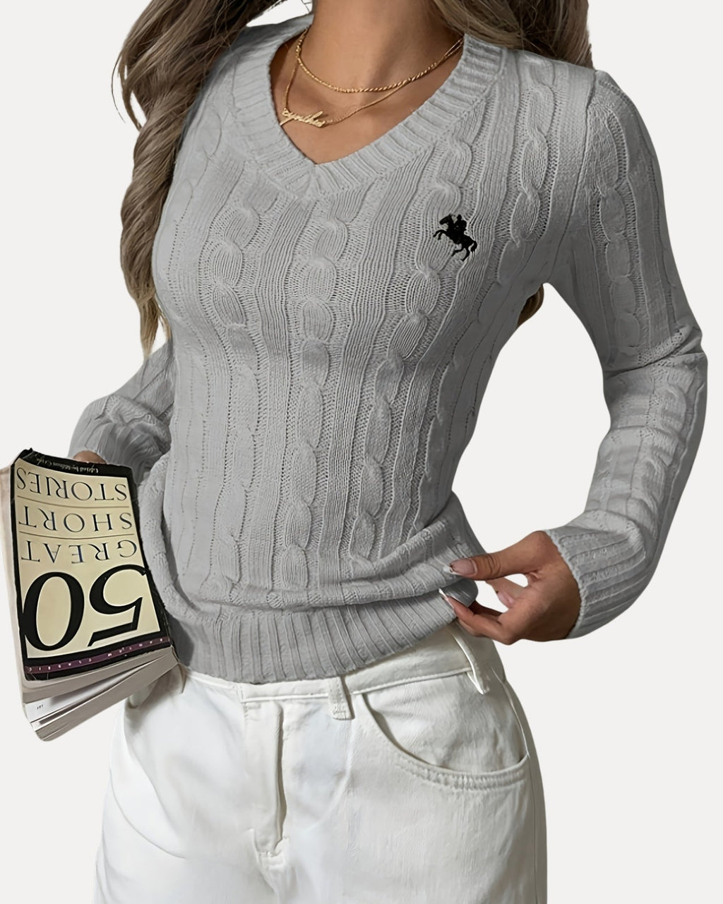 Cable Knit V-Neck Sweater